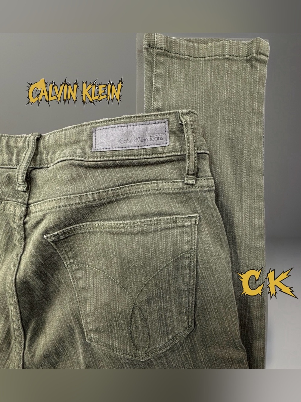 Calvin Klein Jeans Womens 6 Ankle Skinny Olive Green Striped 13x27 Skinny Jeans